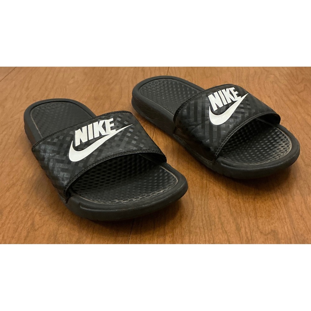 Nike Benassi JDI Slide Sandals Mens Size 9 Black White Logo 343881-011 Sporty